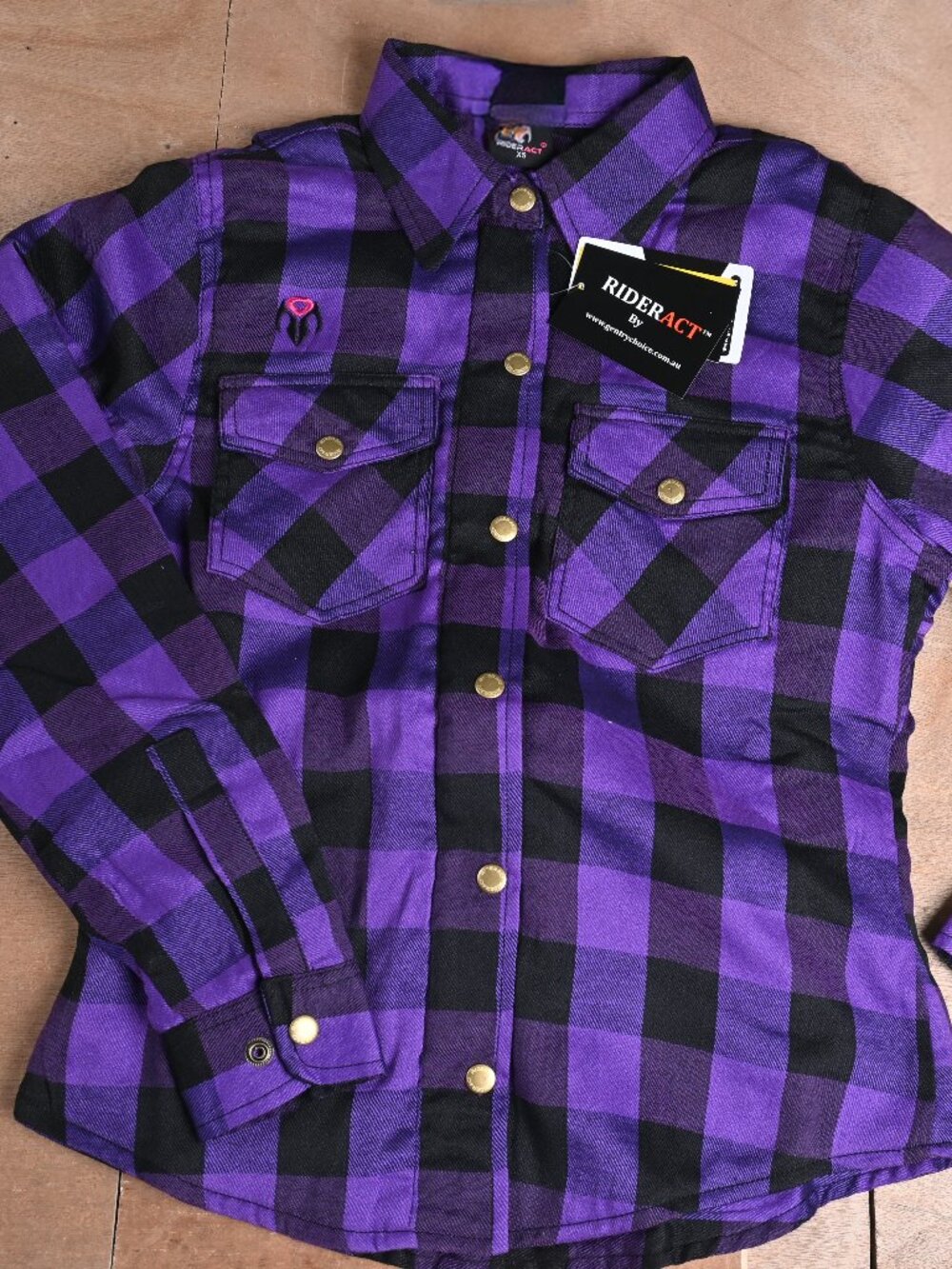 RIDERACT® Women Motorcycle Flannel Shirt Road Series Purple & Black  NEW